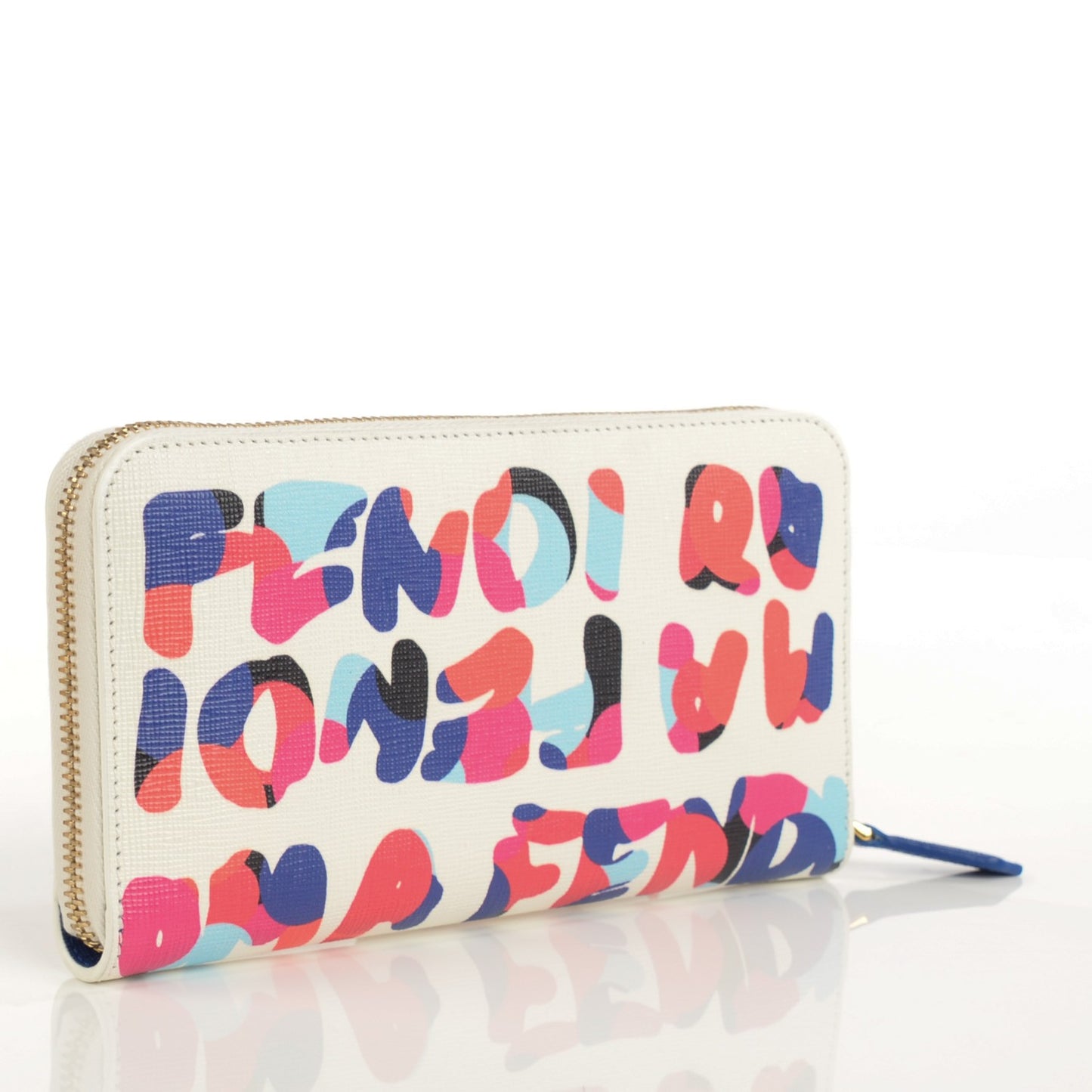 Vitello Elite Fendi Roma Simply Zip Around Wallet White Multicolor