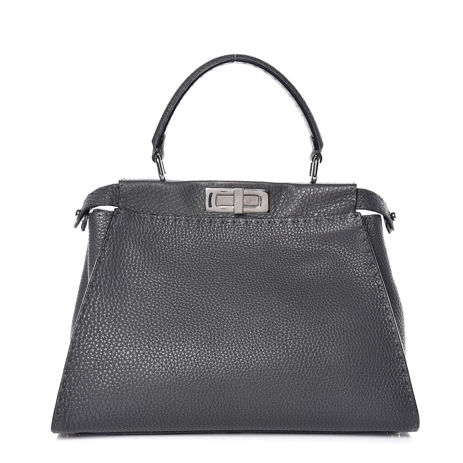 Fendi Cuoio Romano Selleria Bi-Color Medium Peekaboo Iconic Satchel Asfalto Latte 1 of 11