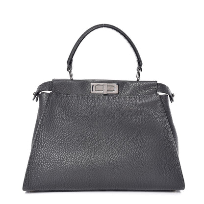 Fendi Cuoio Romano Selleria Bi-Color Medium Peekaboo Iconic Satchel Asfalto Latte 1 of 11