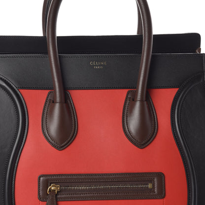 Celine Elephant Calfskin Mini Tri-Color Luggage Bright Red 7 of 9