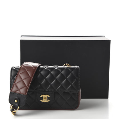 Chanel Calfskin Quilted Small Strap Into Flap Bag Black Brown 11 of 11