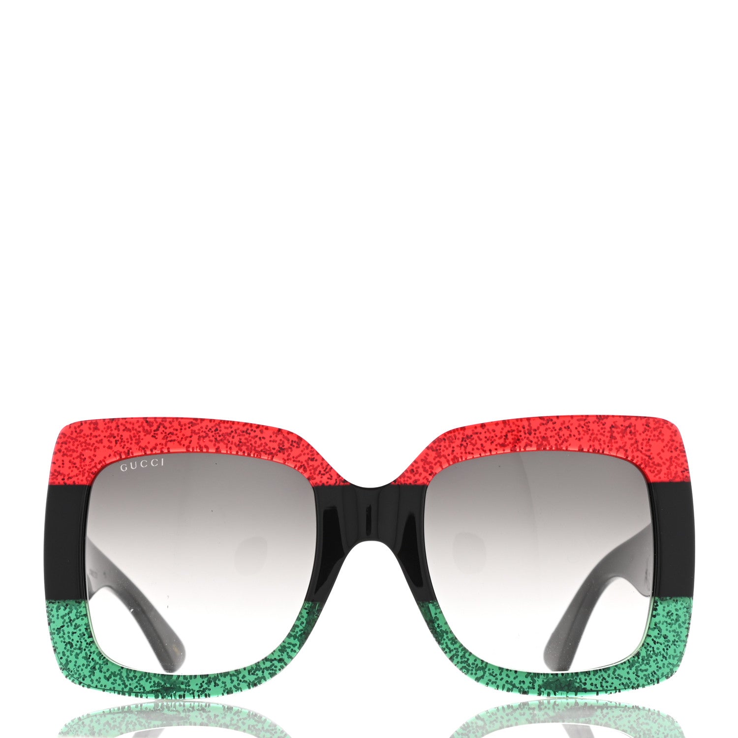 Gucci Acetate Square Frame Sunglasses GG0083S Glitter Red Black Green 2 of 8