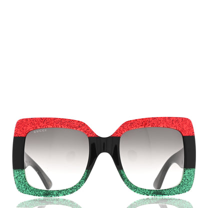 Gucci Acetate Square Frame Sunglasses GG0083S Glitter Red Black Green 2 of 8