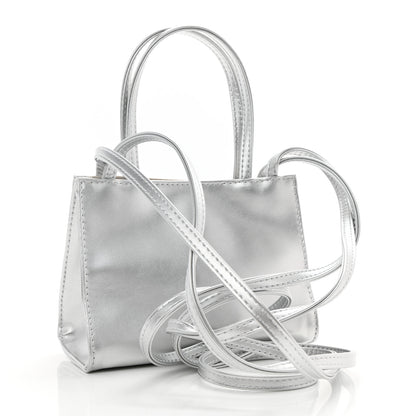Telfar Metallic Vegan Leather Small Shopping Bag Silver 3 of 9