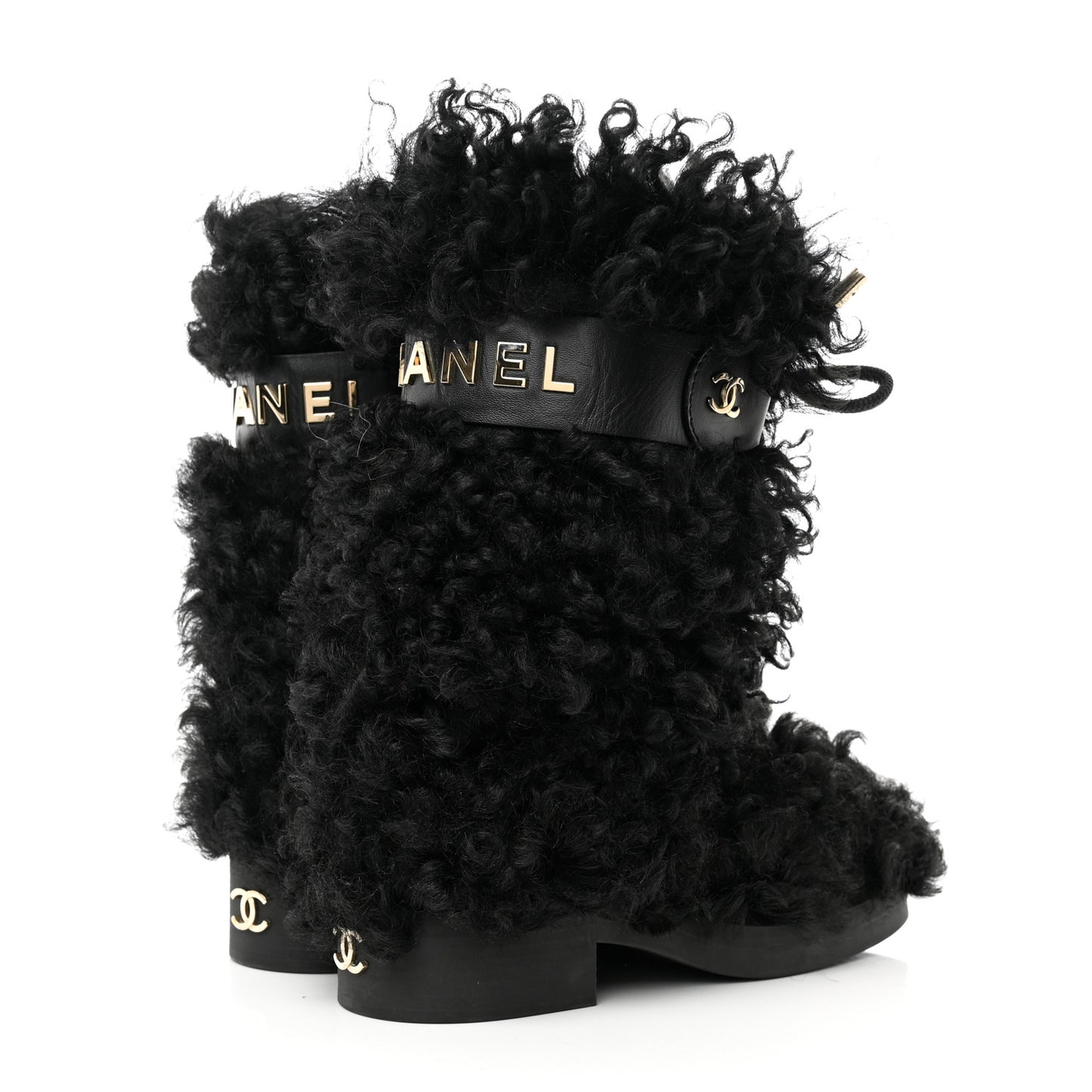 Shearling Sheepskin High Boots 36.5 Black