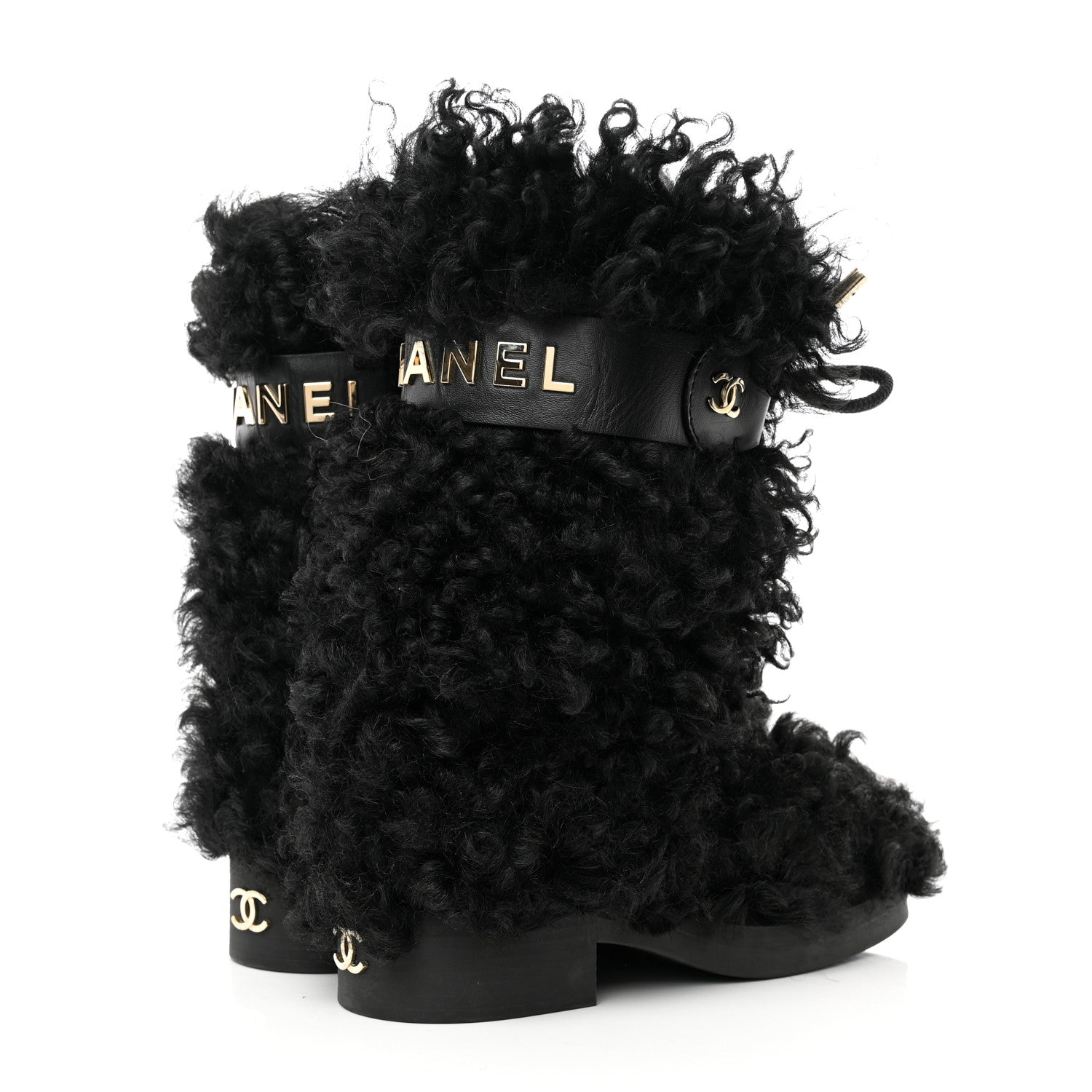 Chanel Shearling Sheepskin High Boots 36.5 Black 5 of 10