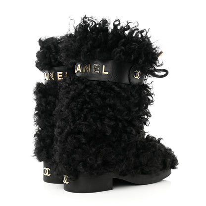 Chanel Shearling Sheepskin High Boots 36.5 Black 5 of 10