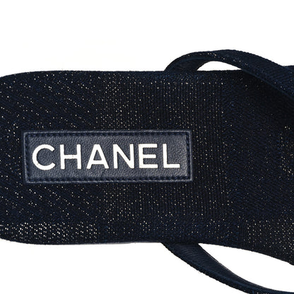 Chanel Cotton SIlk Crystal CC Thong Sandals 40 Dark Blue Silver 8 of 10
