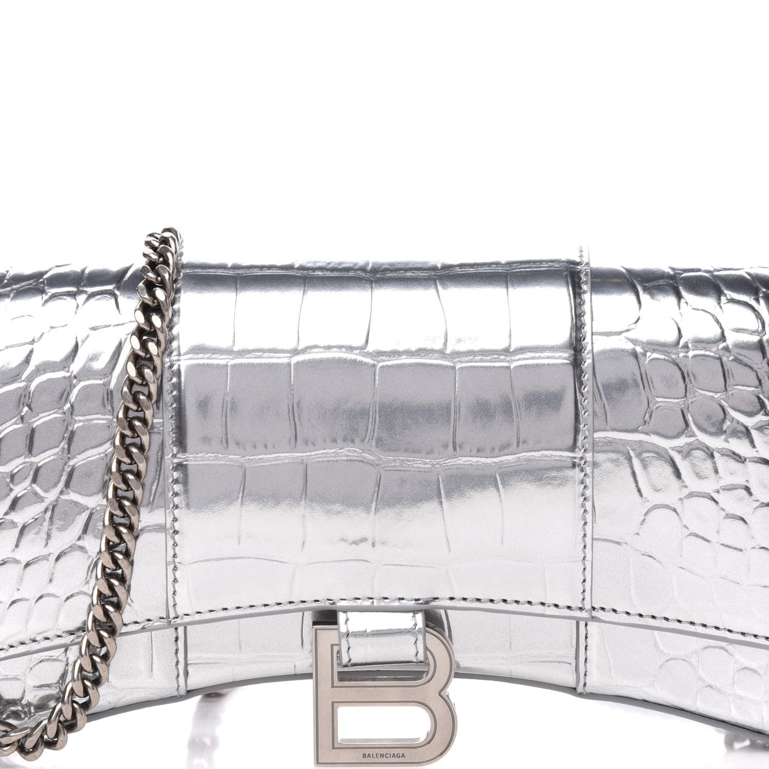 Balenciaga Metallic Calfskin Crocodile Embossed Hourglass Chain Bag Silver 9 of 9