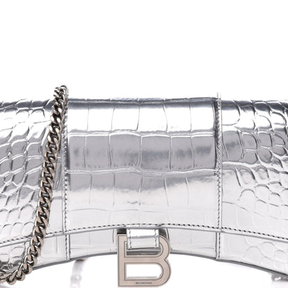 Balenciaga Metallic Calfskin Crocodile Embossed Hourglass Chain Bag Silver 9 of 9
