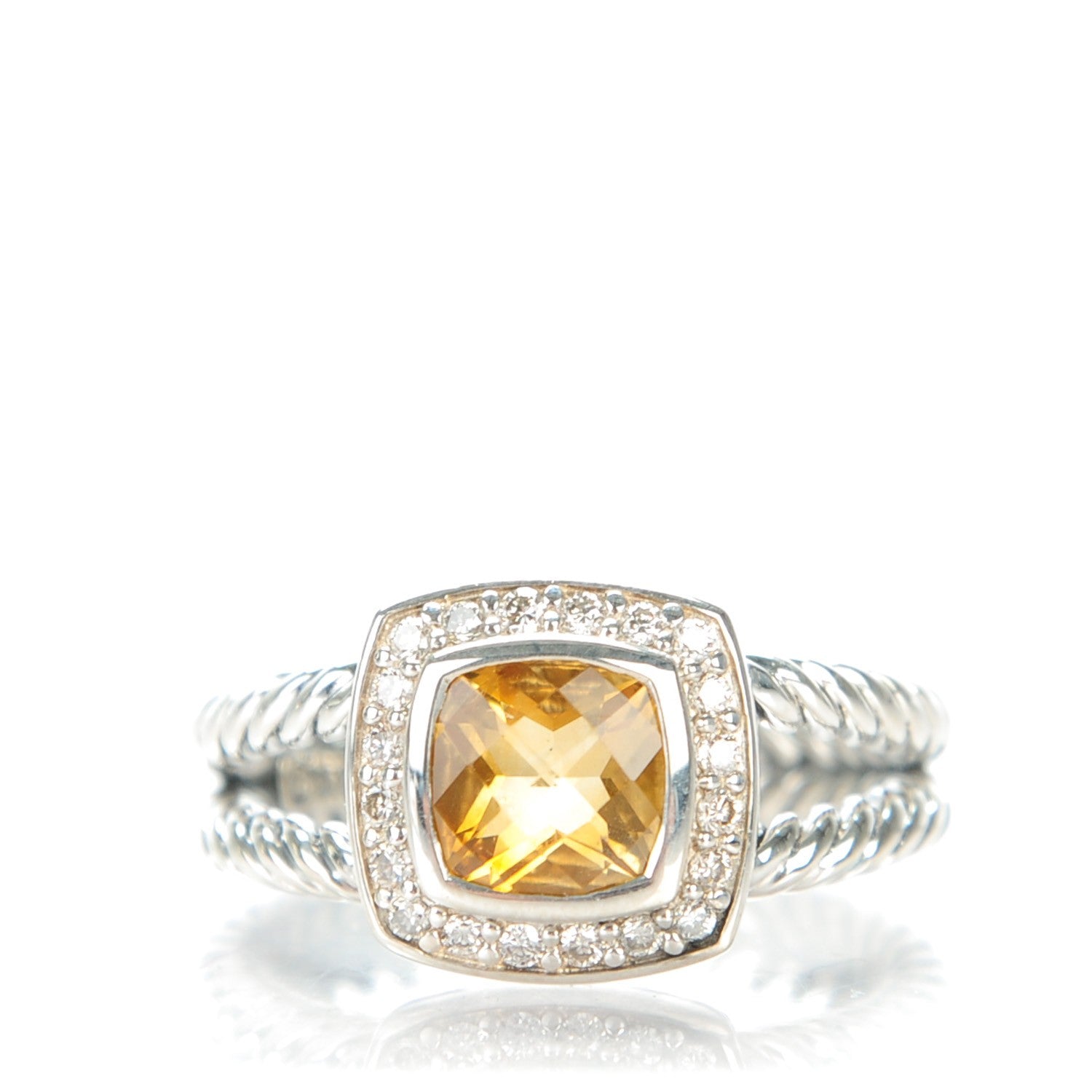 David Yurman Sterling Silver Diamond Citrine 7mm Petite Albion Ring 54 7 1 of 5
