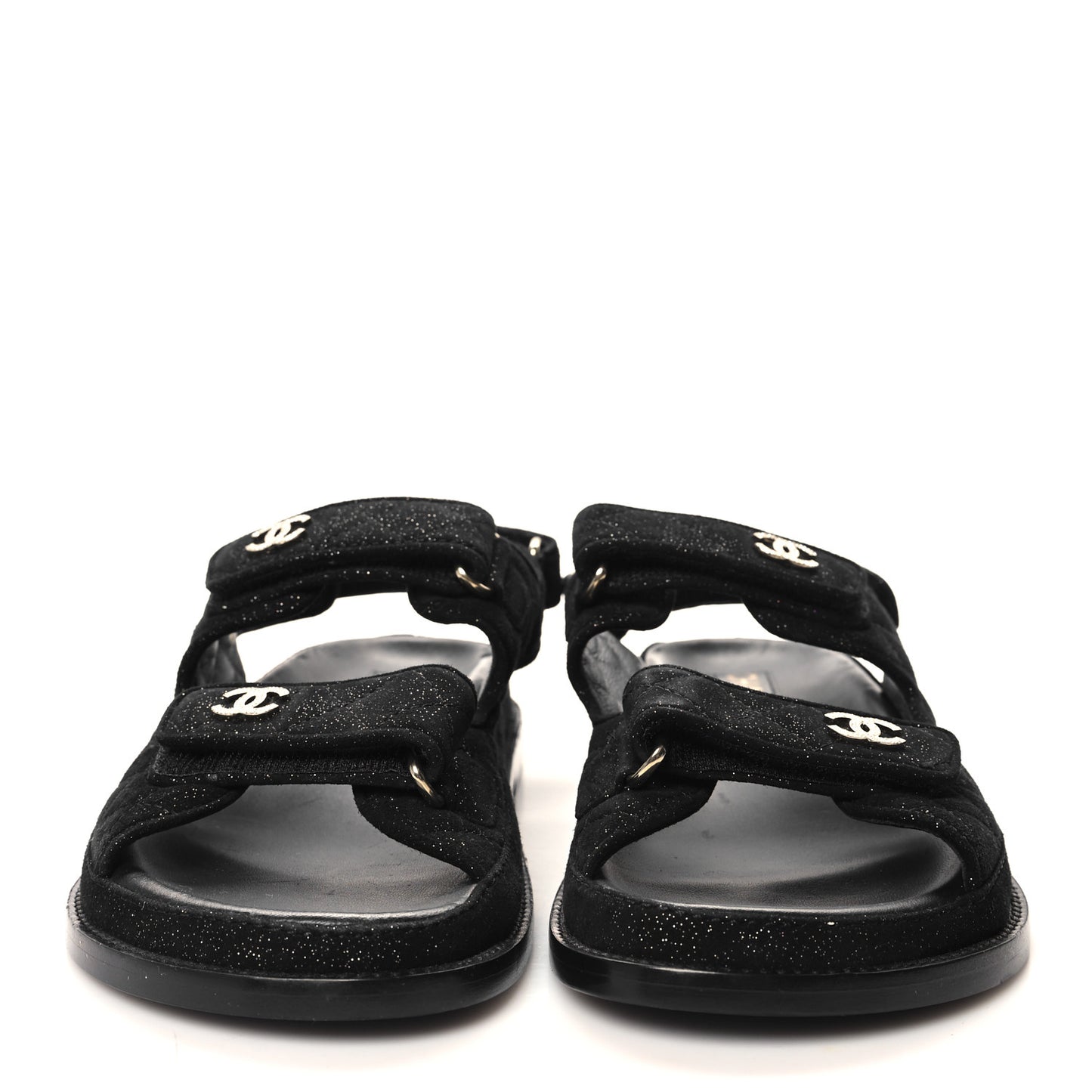 Suede Calfskin Glitter Crystal Velcro Dad Sandals 38.5 Black