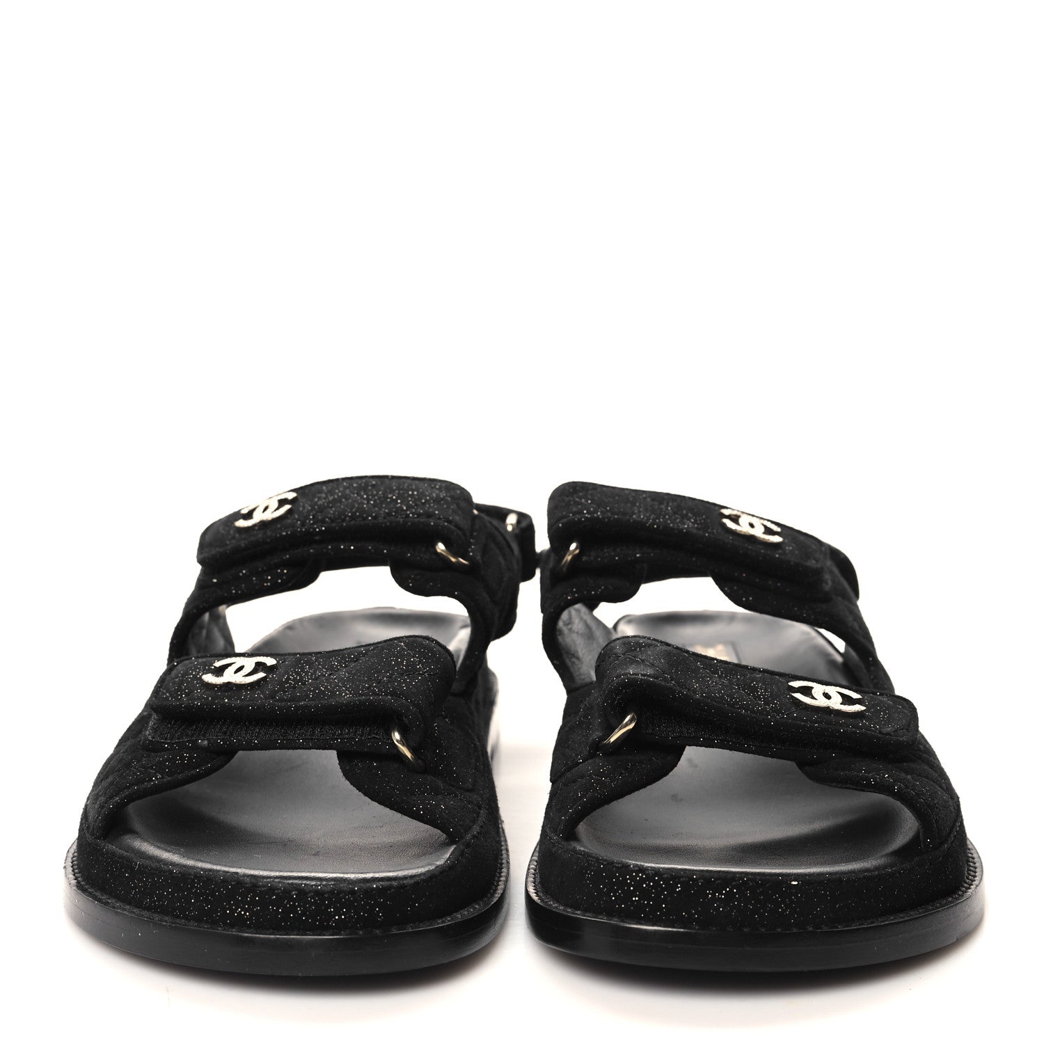 Chanel Suede Calfskin Glitter Crystal Velcro Dad Sandals 38.5 Black 2 of 7