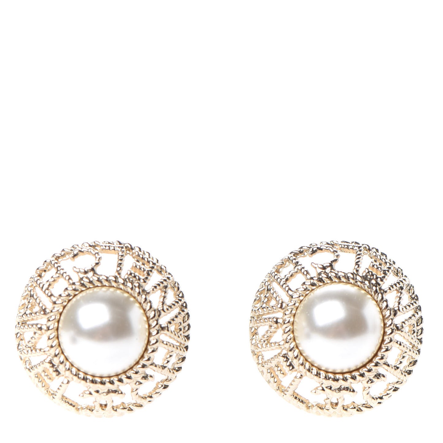 Pearl CC Round Rope Logo Earrings Gold