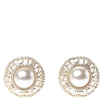 Chanel Pearl CC Round Rope Logo Earrings Gold 1 of 5