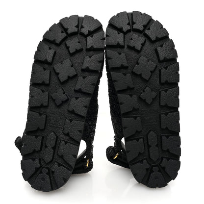 Prada Raffia Metal Triangle Logo Crochet Cage Sandals 39 Black 5 of 8