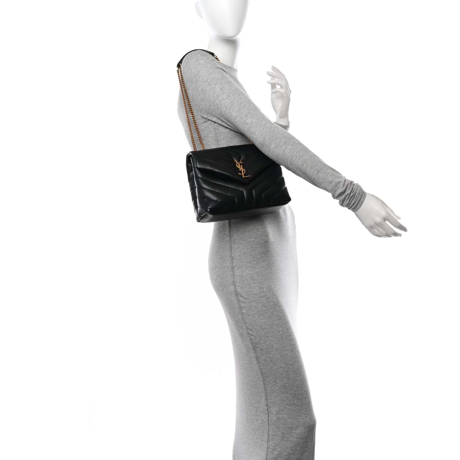 Saint Laurent Calfskin Y Quilted Monogram Small Loulou Chain Satchel Black 2 of 11