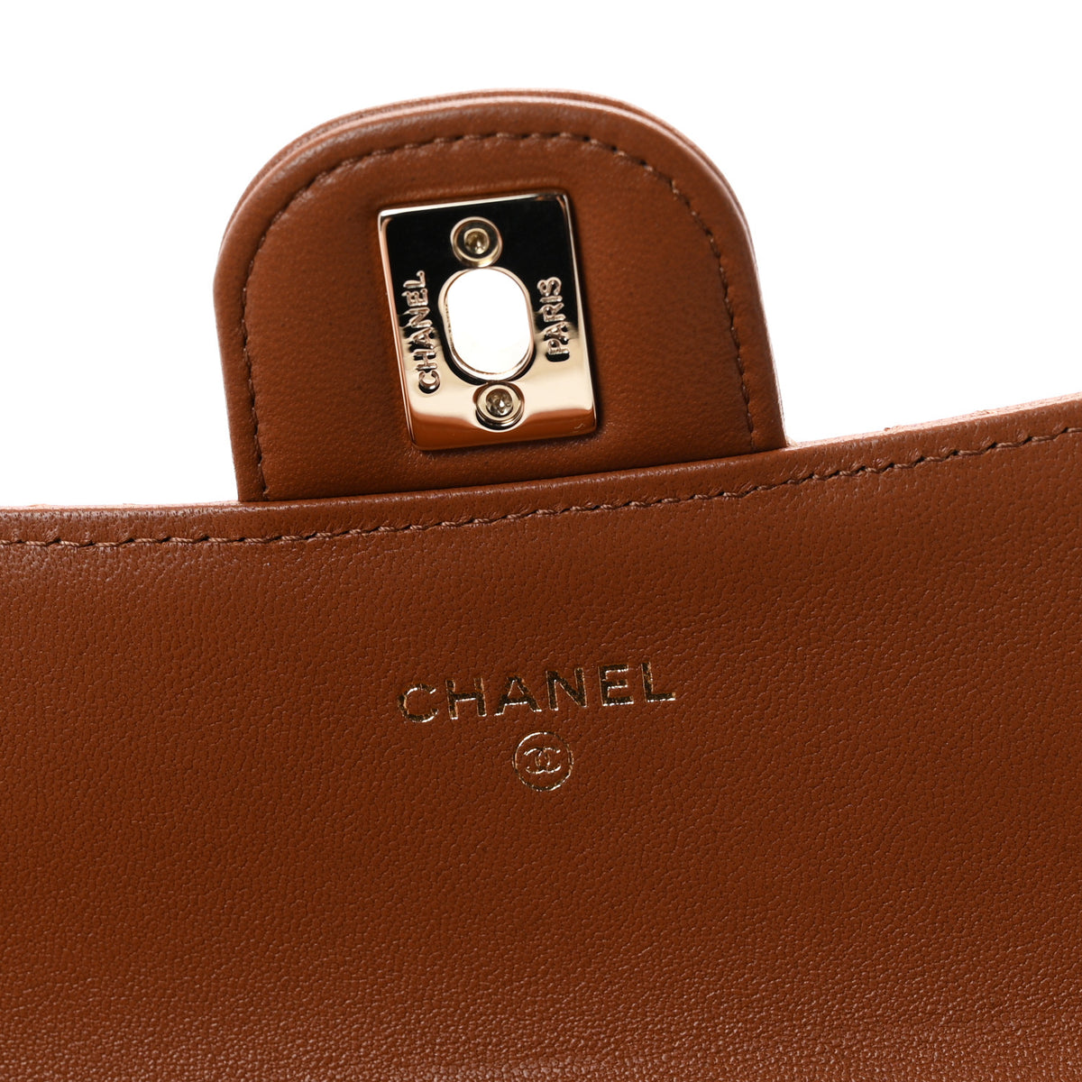 Lambskin Quilted Top Handle Long Clutch With Chain Brown