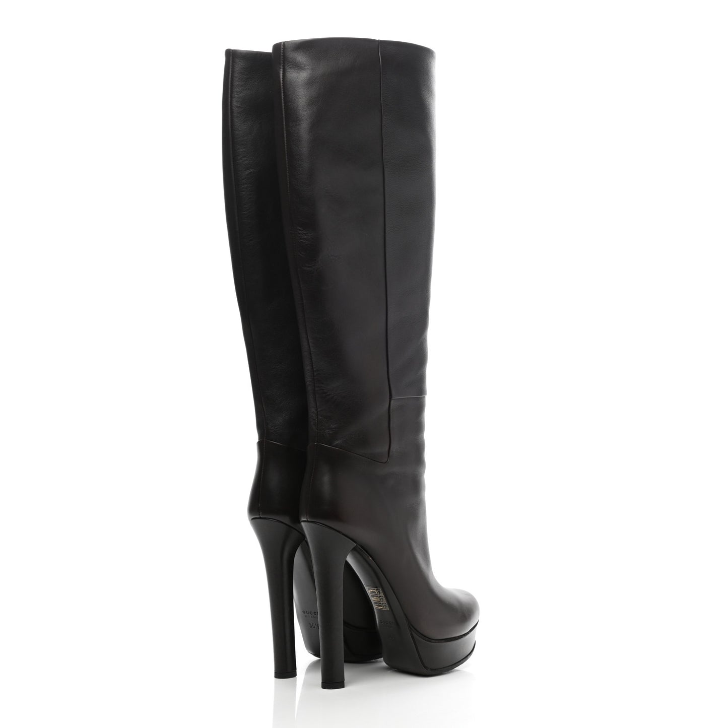 Calfskin Alexa Knee High Platform Boots 36.5 Black