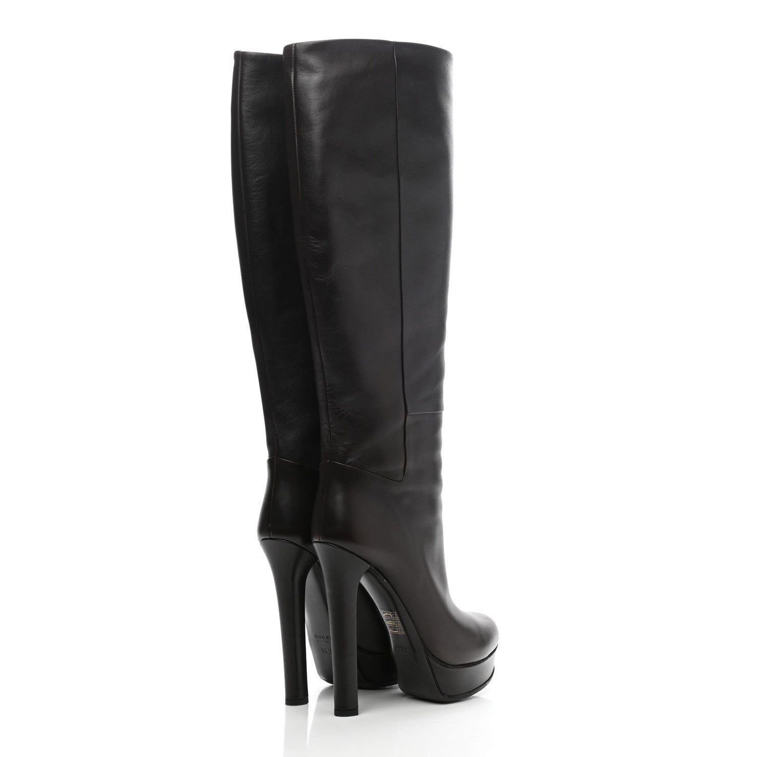 Gucci Calfskin Alexa Knee High Platform Boots 36.5 Black 4 of 8