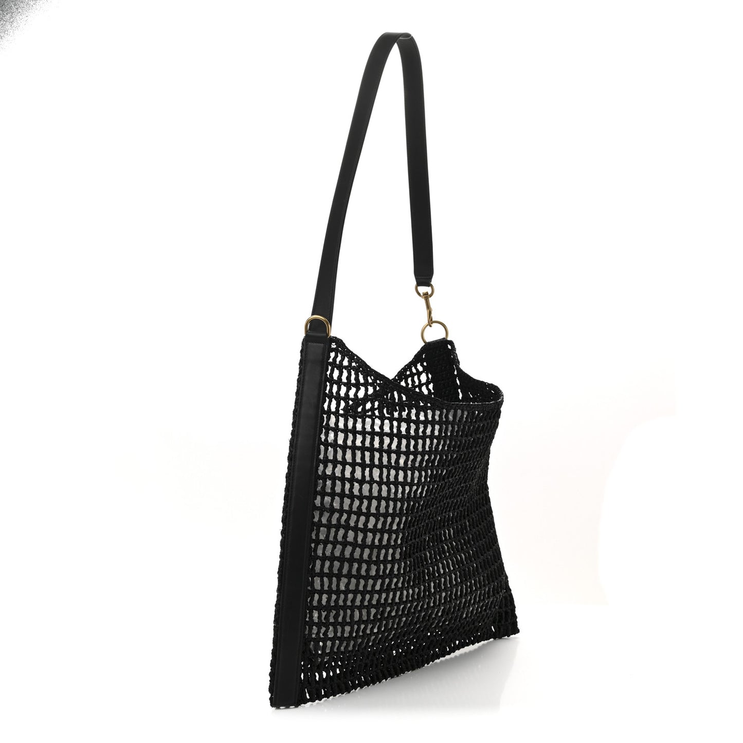Raffia Calfskin Oxalis Shoulder Bag Black