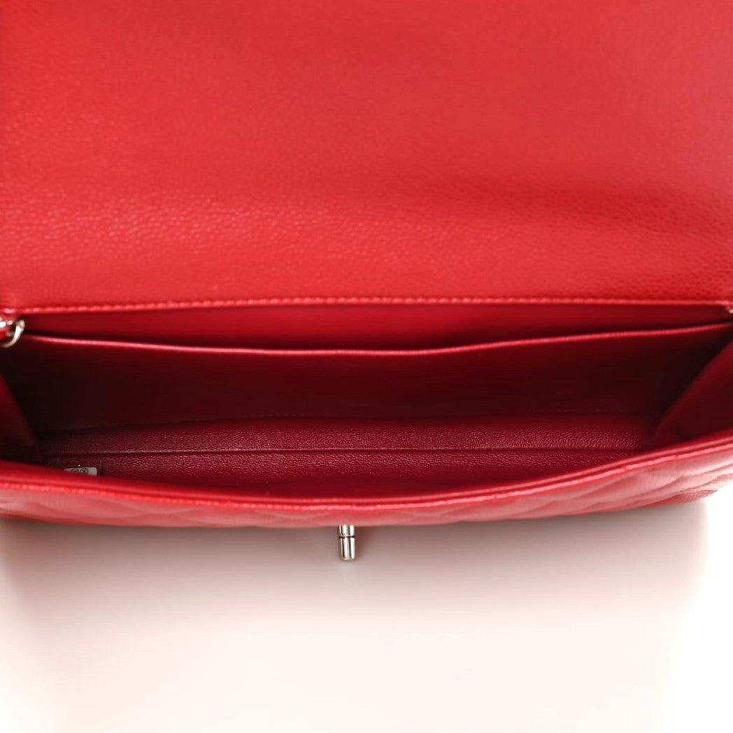 Caviar Quilted Clutch With Chain Flap Red