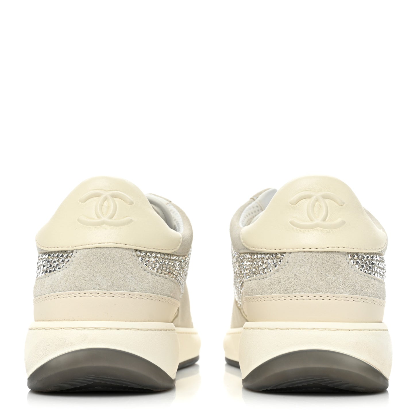 Calfskin Suede Crystal Womens CC Sneakers 40 White