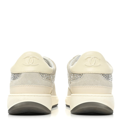 Chanel Calfskin Suede Crystal Womens CC Sneakers 40 White 4 of 9