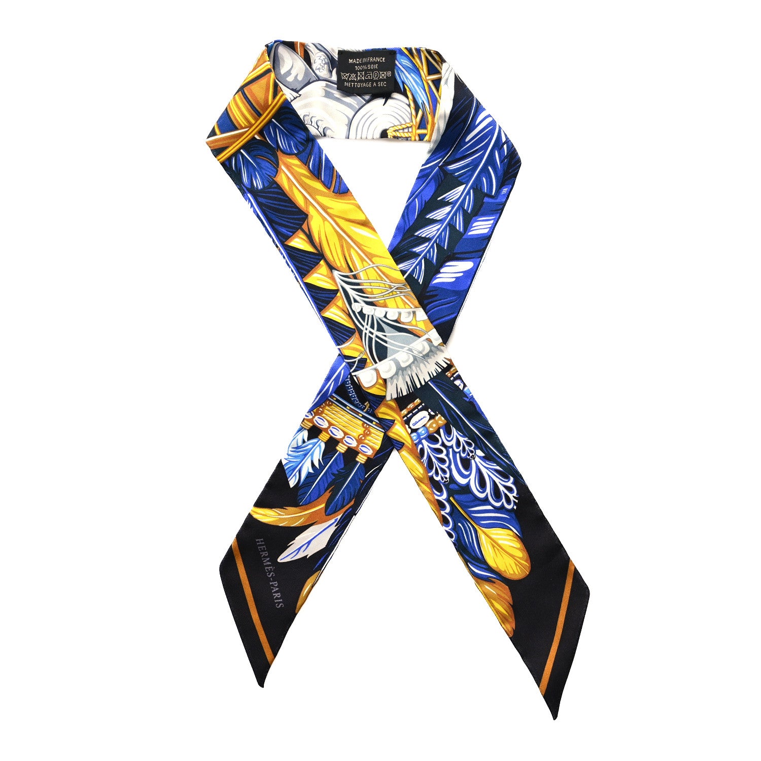 Hermes Silk La Danse Pacifique Twilly Bleu Nuit Jaune Vif 1 of 4