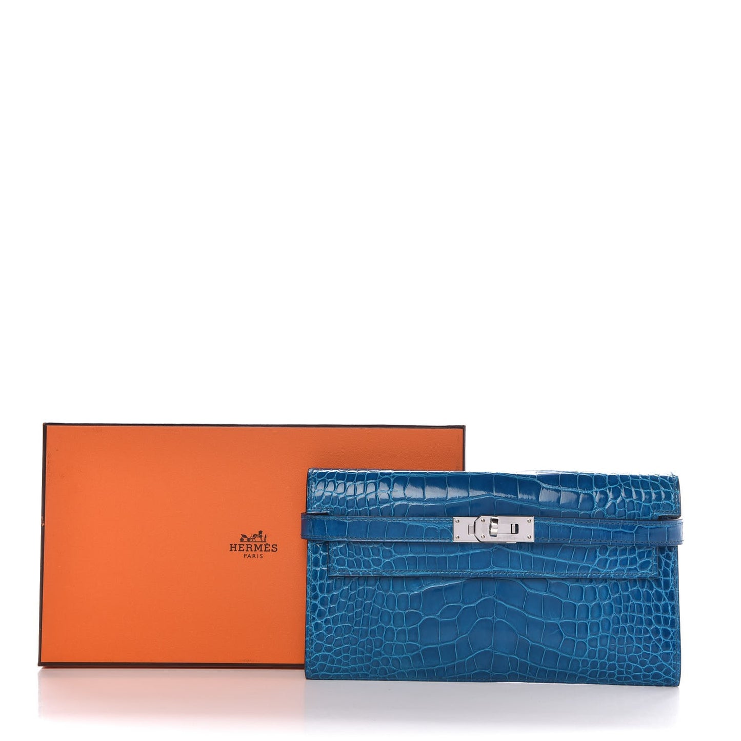 Shiny Alligator Kelly Longue Wallet Bleu Izmir
