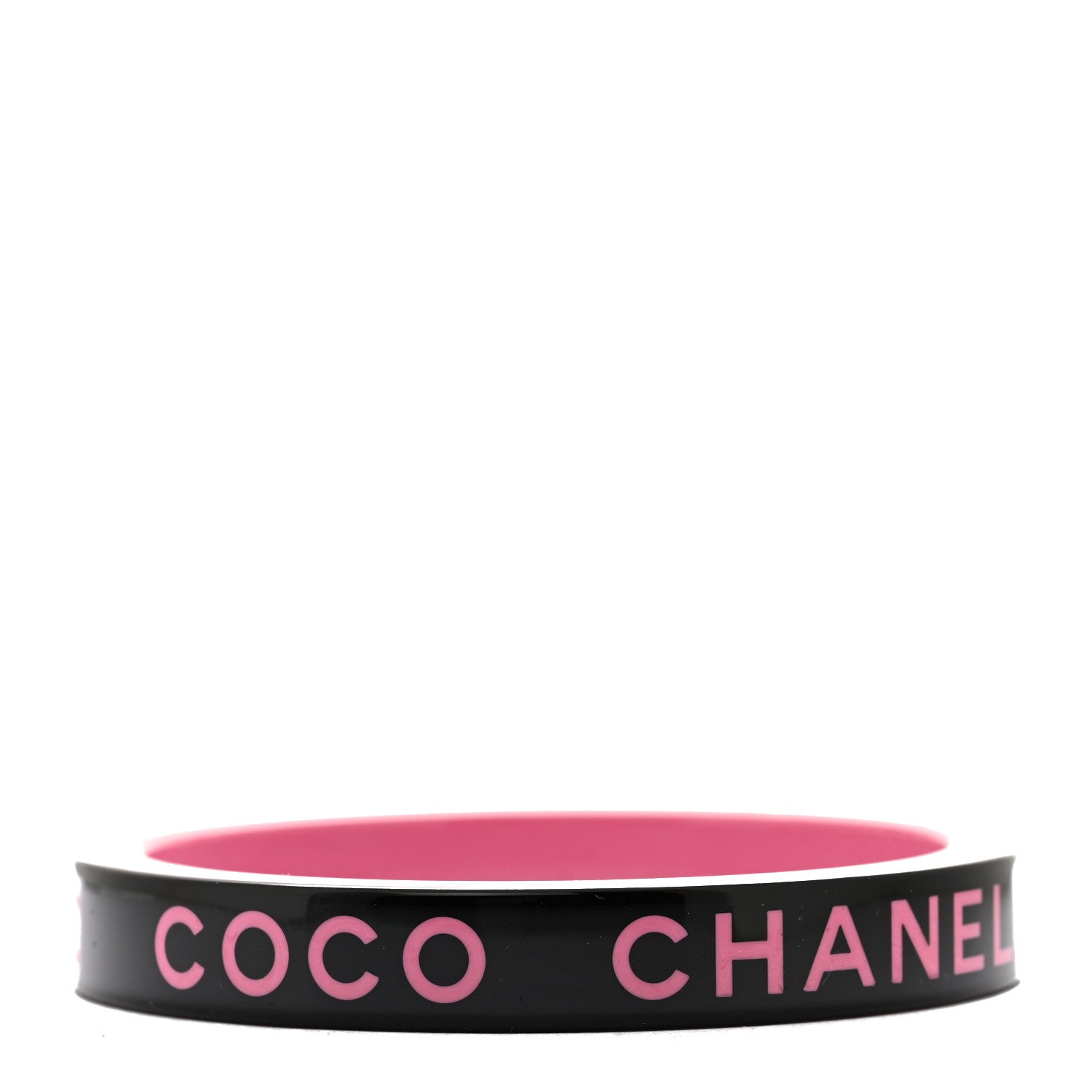 Chanel Resin Logo Bangle Bracelet Pink Black 3 of 4