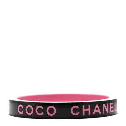 Chanel Resin Logo Bangle Bracelet Pink Black 3 of 4
