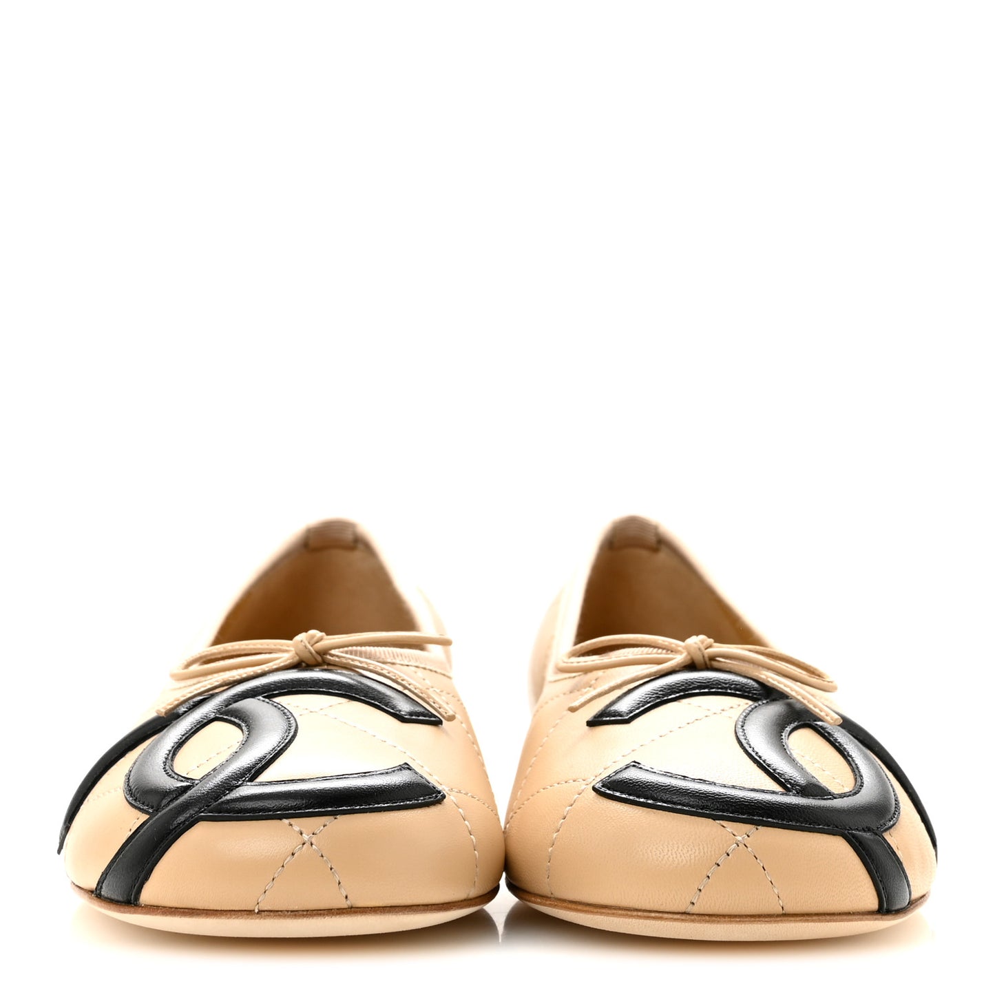 Lambskin Quilted CC Cambon Ballet Flats 40 Beige Black