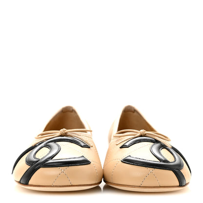 Chanel Lambskin Quilted CC Cambon Ballet Flats 40 Beige Black 3 of 10