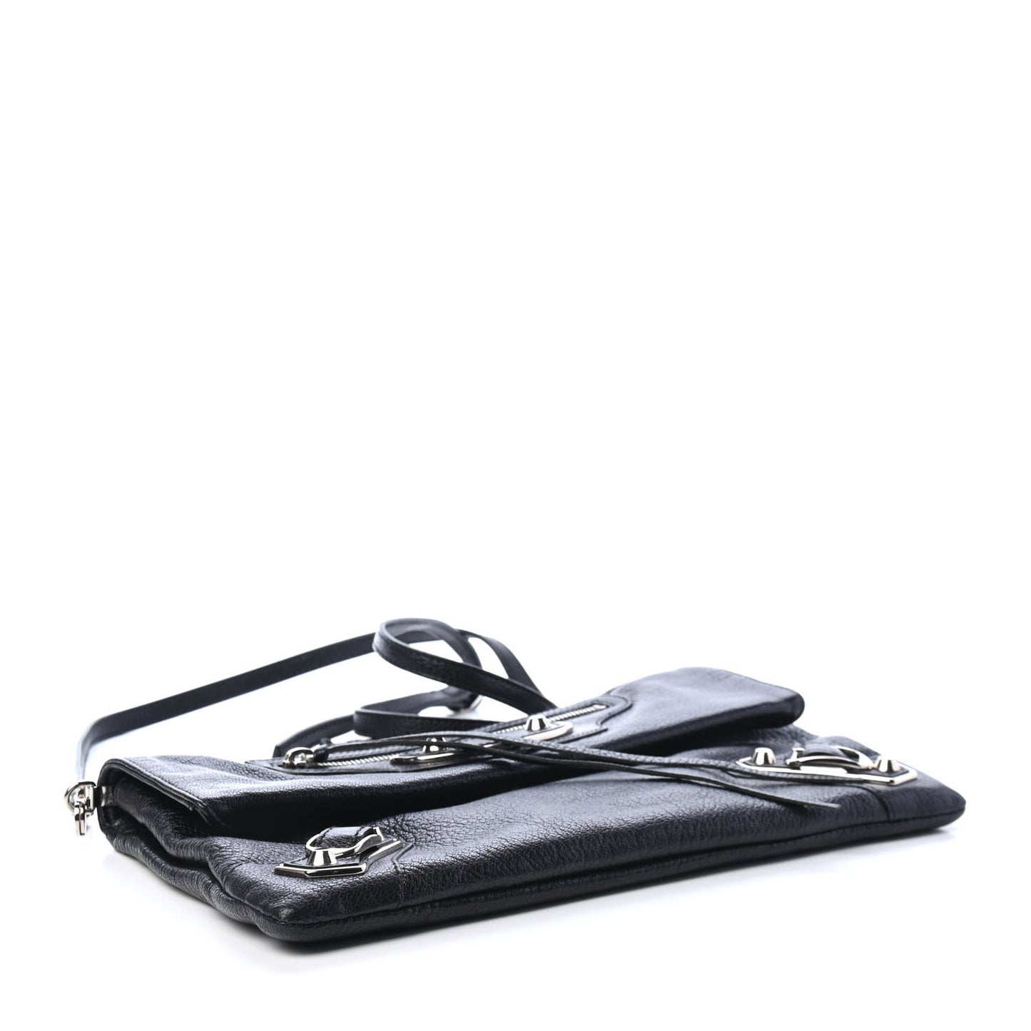 Chevre Silver Metallic Edge Hardware Envelope Clutch Black