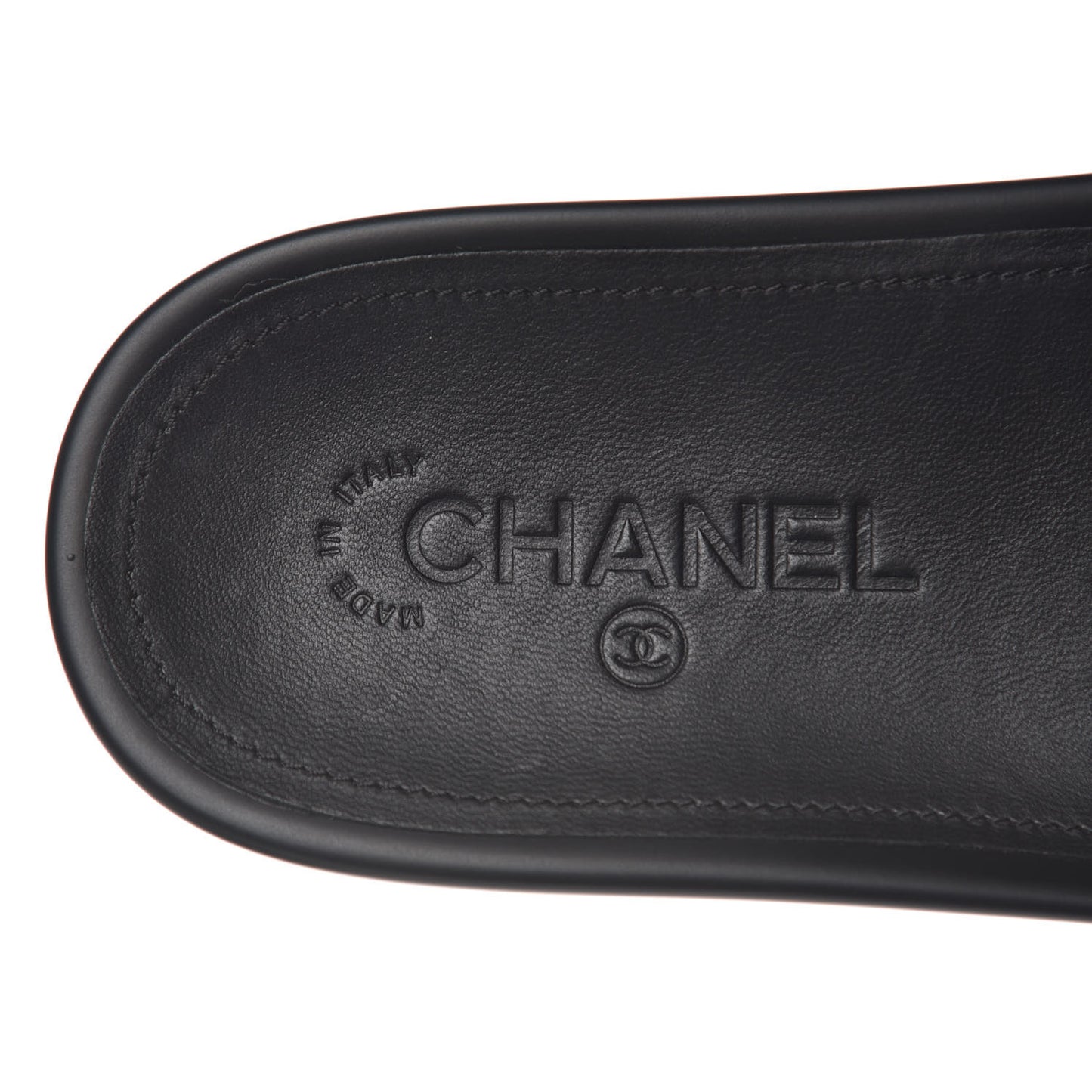 Fantasy Lambskin Pearl Chain CC Flat Mules 40 Silver Black