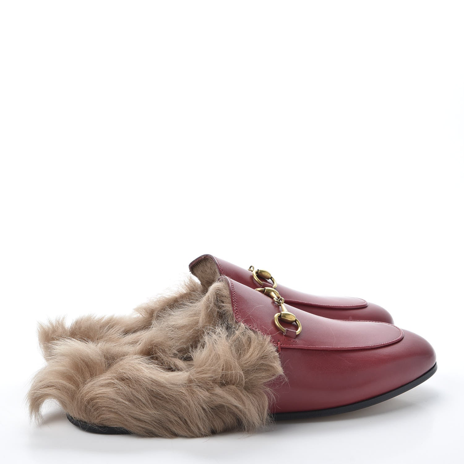 Gucci Betis Glamour Calfskin Fur Womens Princetown Slippers 37.5 Hibiscus Red Naturale 4 of 10