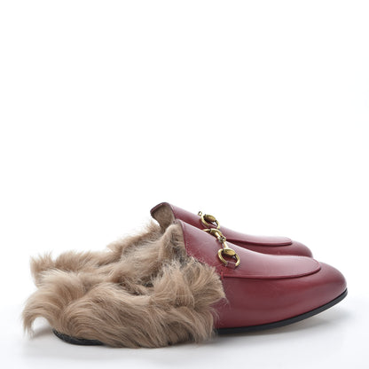 Gucci Betis Glamour Calfskin Fur Womens Princetown Slippers 37.5 Hibiscus Red Naturale 4 of 10