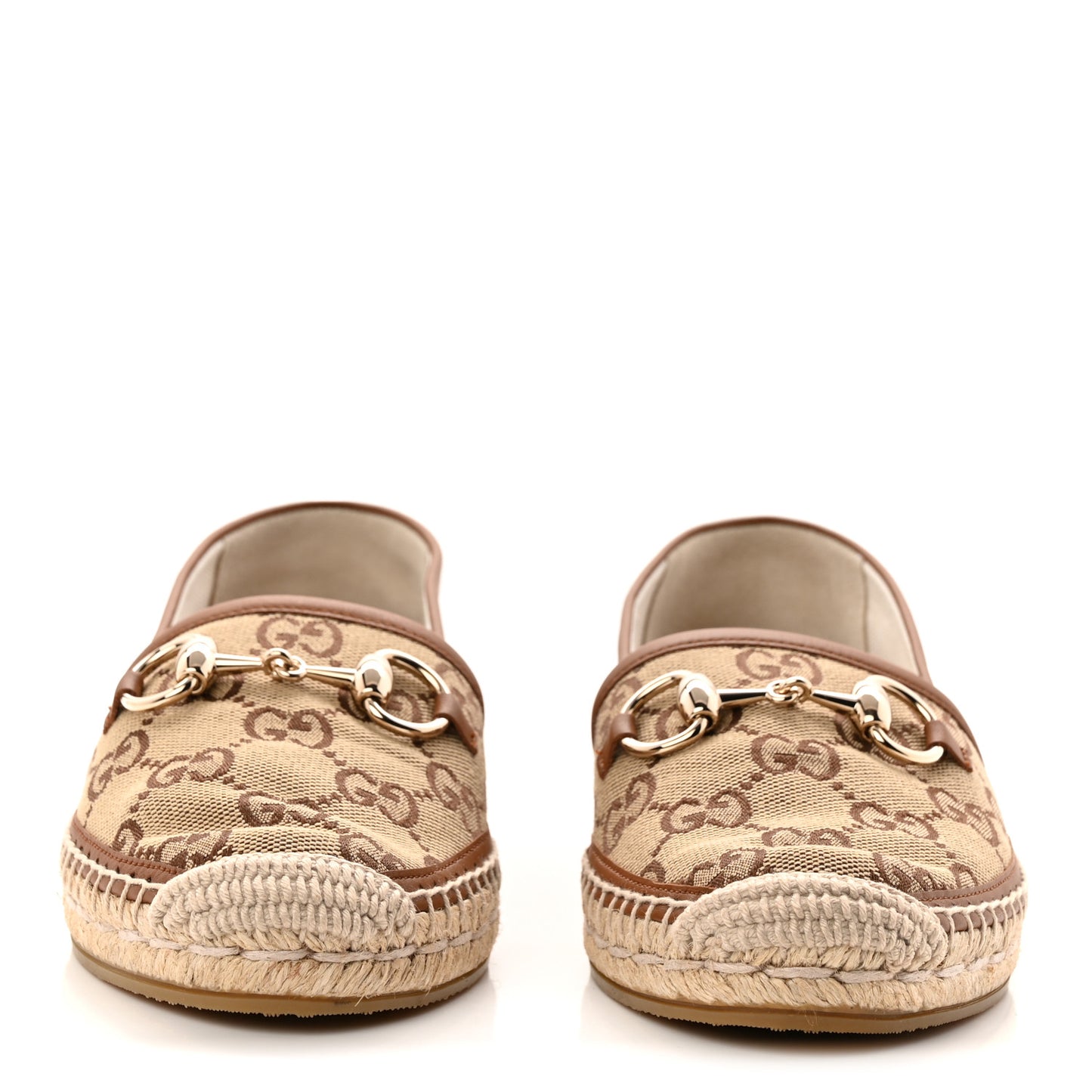 GG Supreme Monogram Horsebit Espadrilles 36 Camel Ebony Sundial