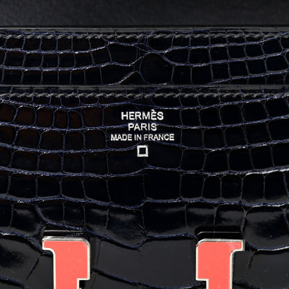 Hermes Shiny Alligator Enamel Constance Wallet Bleu Marine 6 of 7