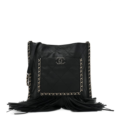 Chanel Calfskin Quilted Fringe Shopping Bag Black 1 of 9
