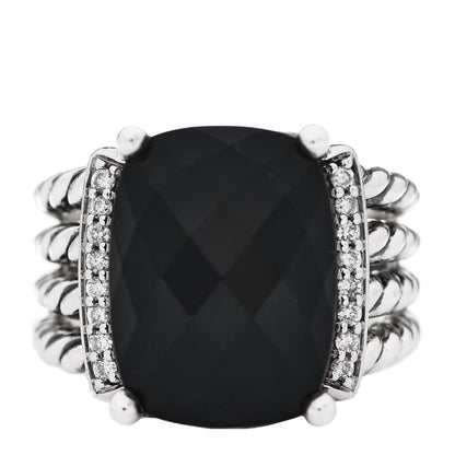 David Yurman Sterling Silver Diamond Black Onyx 16mm Wheaton Ring 52 6 1 of 5
