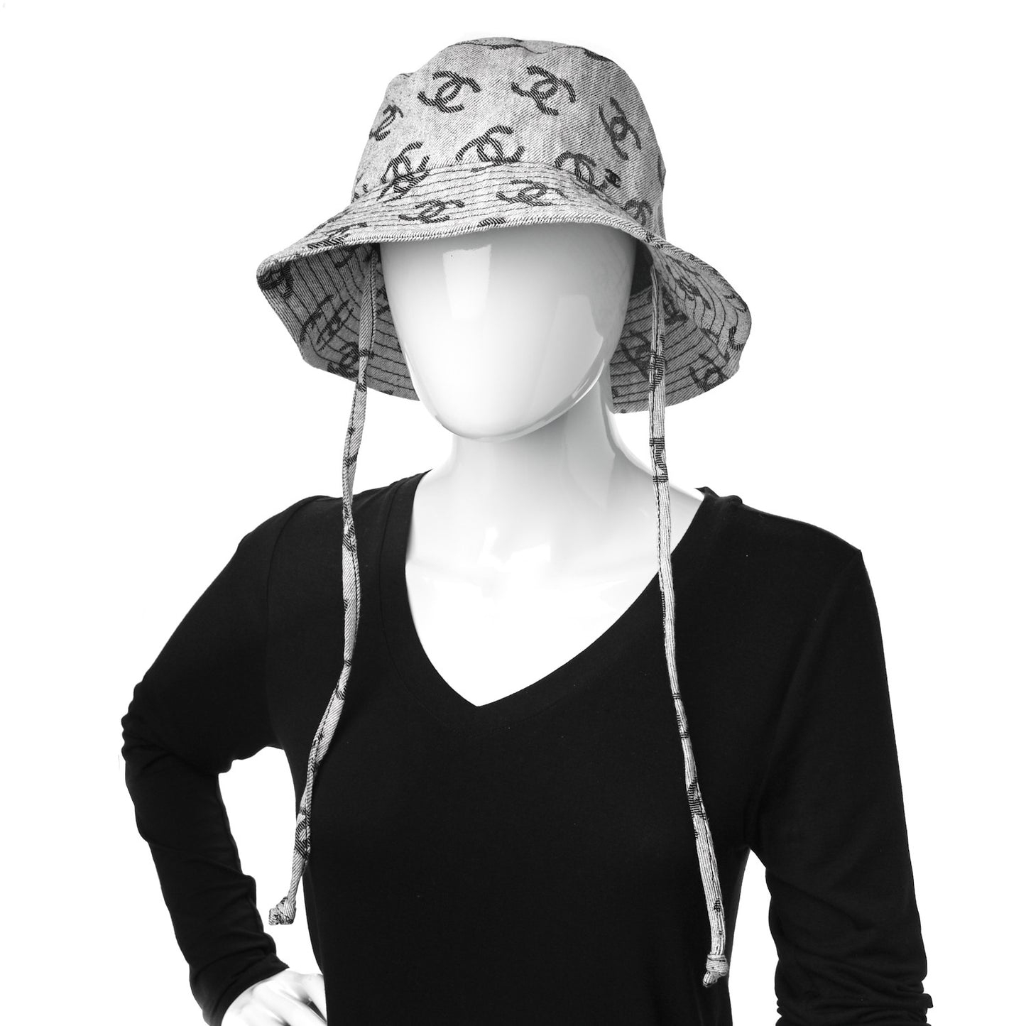 Denim CC Bucket Hat L White Black