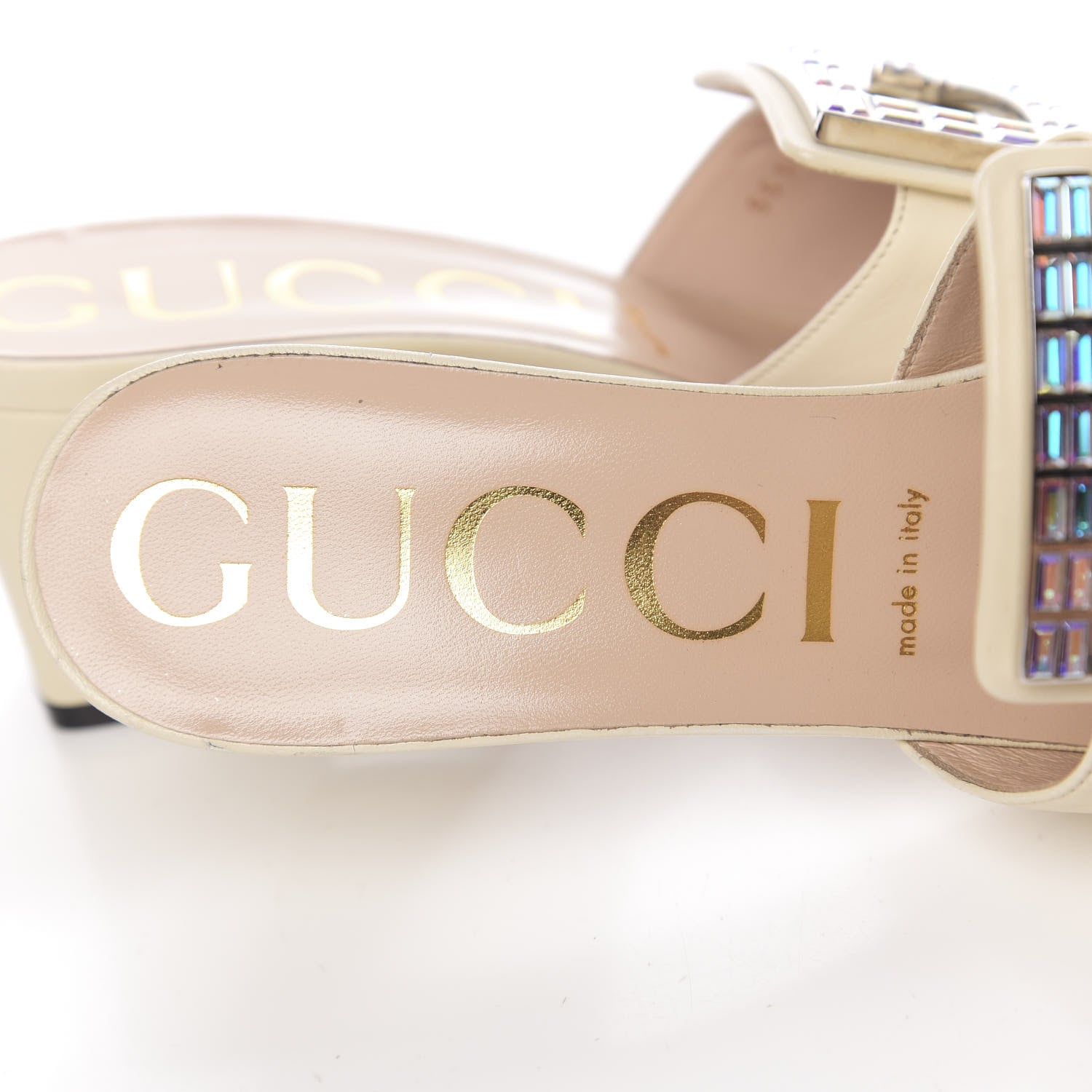Gucci Malaga Kid Crystal Square G Madelyn Mules 41 Vintage White 6 of 7