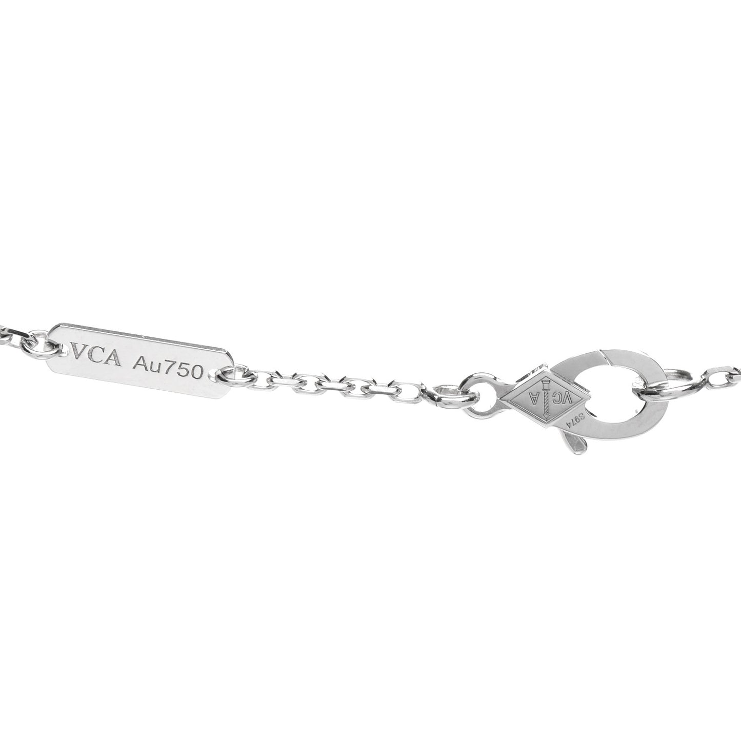 18K White Gold Diamond Guilloche Vintage Alhambra Pendant Necklace
