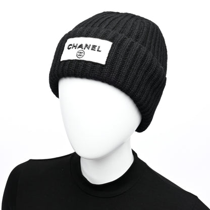 Chanel Cashmere Beaded Sequin Logo Beanie Hat Black 2 of 5