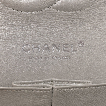 Chanel Metallic Lambskin Perforated Medium Double Flap Light Silver 6 of 10