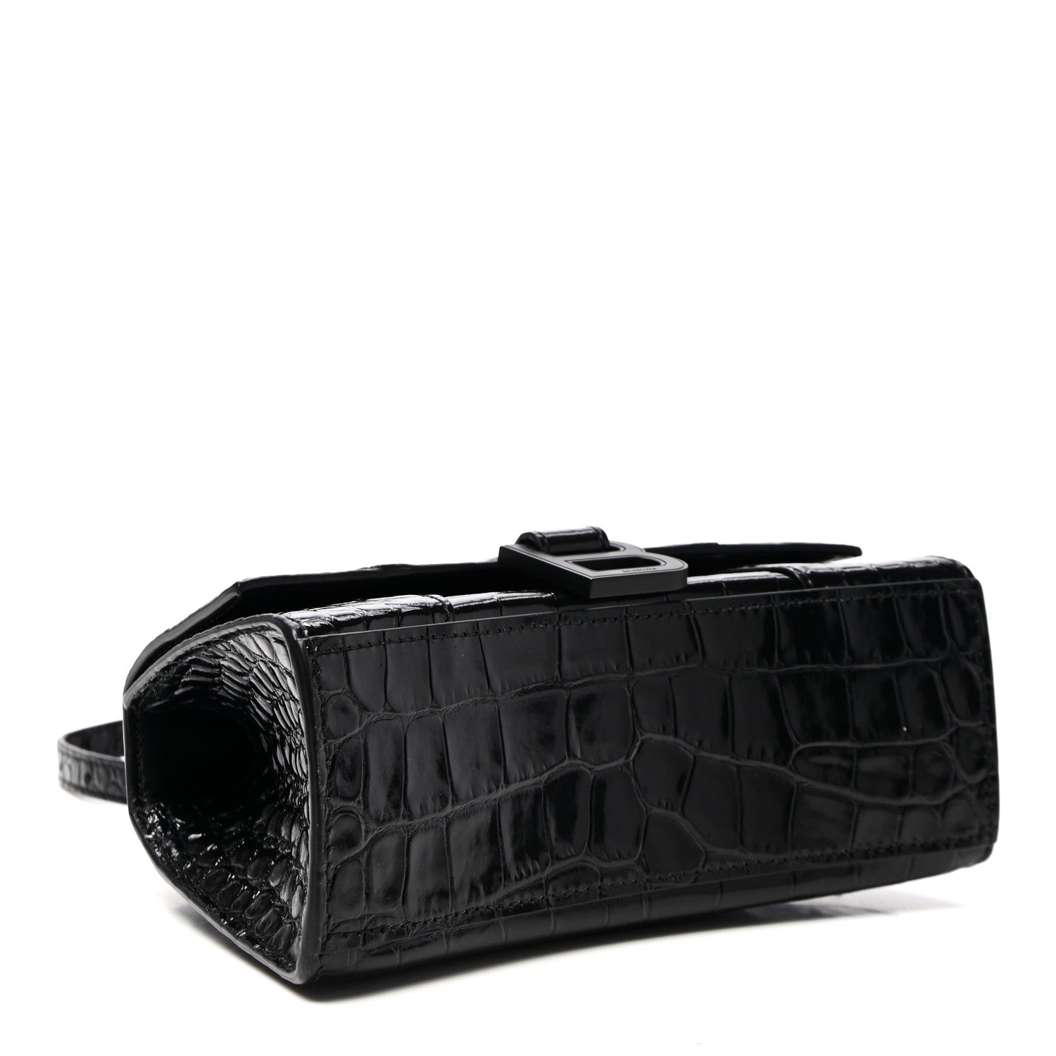 Balenciaga Shiny Calfskin Monochrome Crocodile Embossed Hourglass Top Handle Bag XS Black 4 of 12