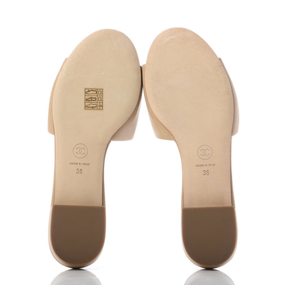 Chanel Lambskin Enamel CC Mules 38 Beige 5 of 9