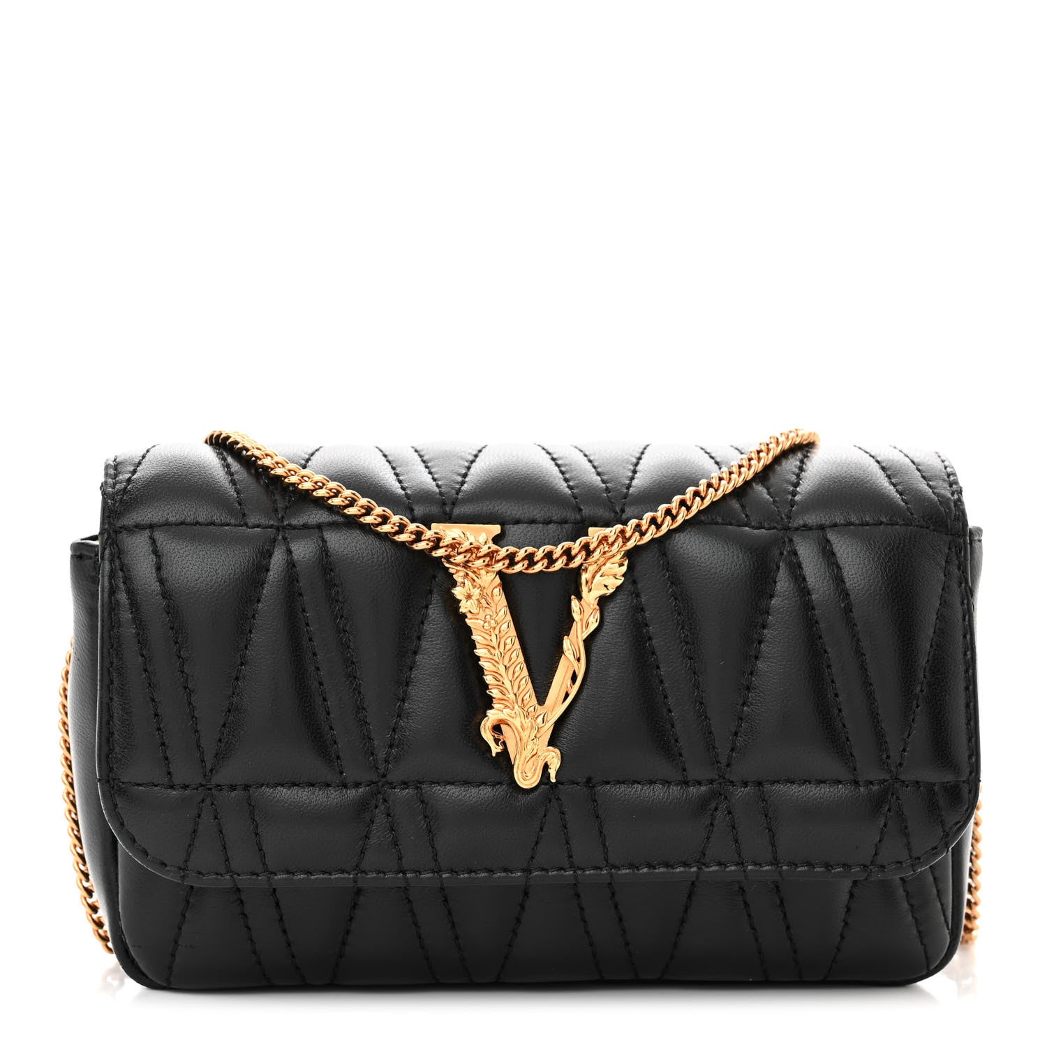 Versace Nappa Quilted Virtus V Evening Bag Black 1 of 11